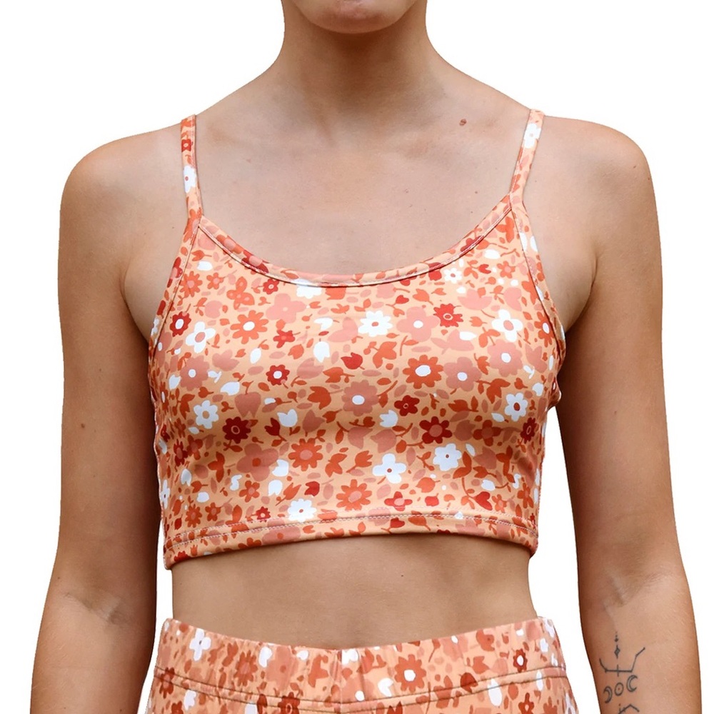 Cropped tank top - gold floral